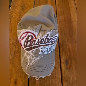 Baseball Mom Distressed / Bling Brown Women’s Hat OS